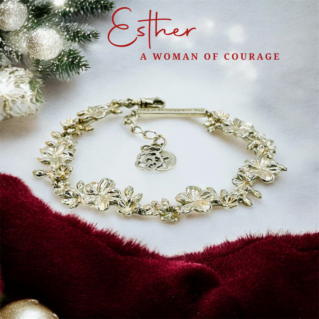 Christian bracelet in sterling silver on a Christmas backgound