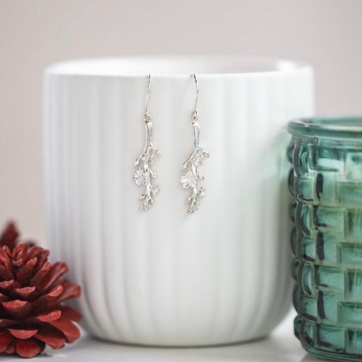 Sterling Silver Earrings dangling of a Candle with a Christmas theme