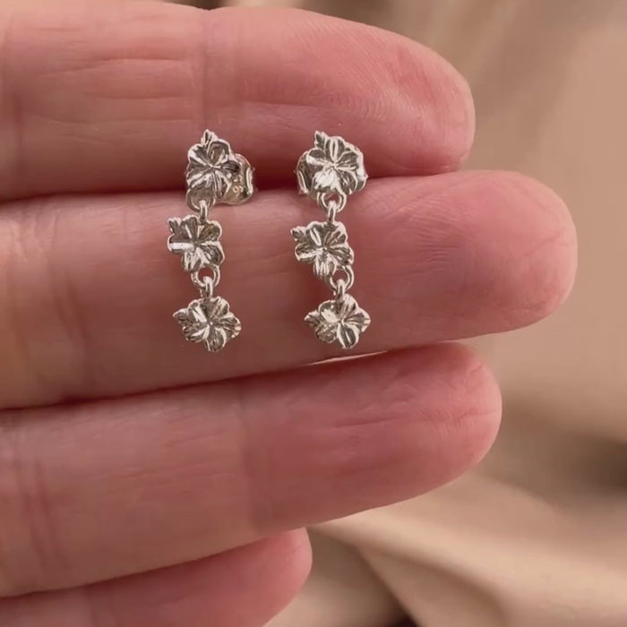 Hannah almond blossom earrings, Christian jewelry symbolizing the watchfulness of God and three representing the Trinity.